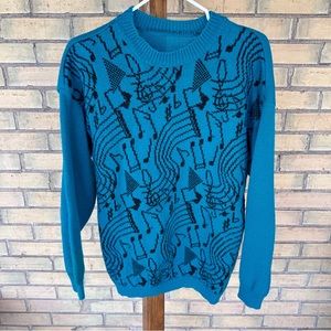 Teal Knit Music Grandpa Sweater